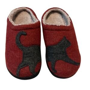 LL Bean Women’s Daybreak Scuffs Clog Slippers Sz 7 Red Cat Slip On Shoes Wool